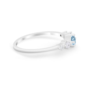 Petite Dainty Fashion Ring Round Simulated Aquamarine CZ 925 Sterling Silver